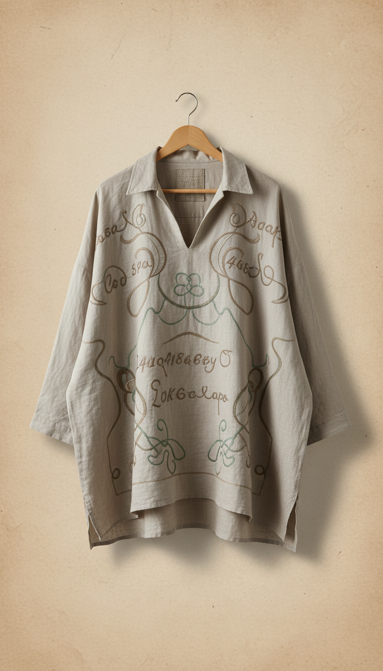 Script-Embroidered Linen Shirt